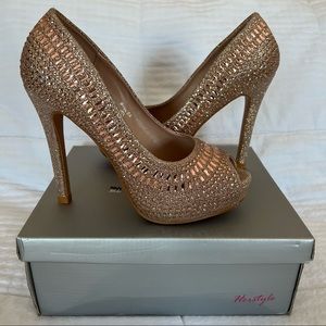 Herstyle Rose Gold Jeweled Heels